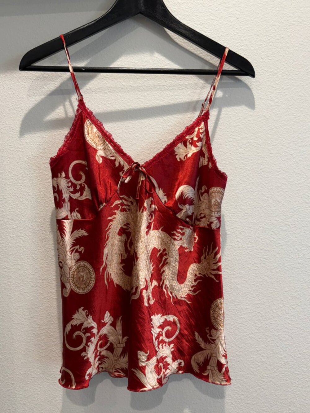 Women’s Red and Gold Satin Cami Babydoll Top Size Small